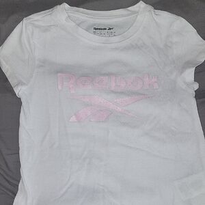 Reebok Kids Tee in White with Pink Logo